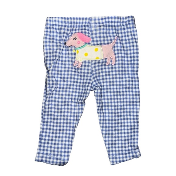 Carter’s Blue Gingham Pants with Pink Dog on the Bottom Size 3 Months - Picture 1 of 4